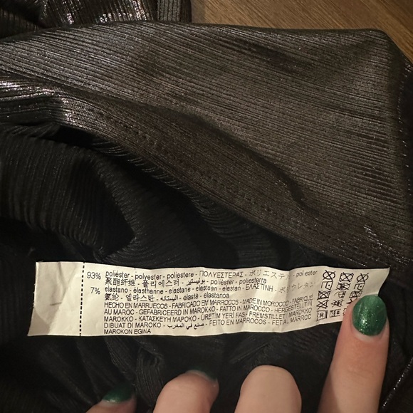 ZARA metallic ruched slit back midi skirt black shiny size small - Picture 5 of 9